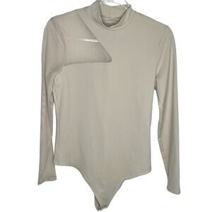Abercrombie & Fitch Bodysuit Cream Mesh Sleeve Mock Neck L New